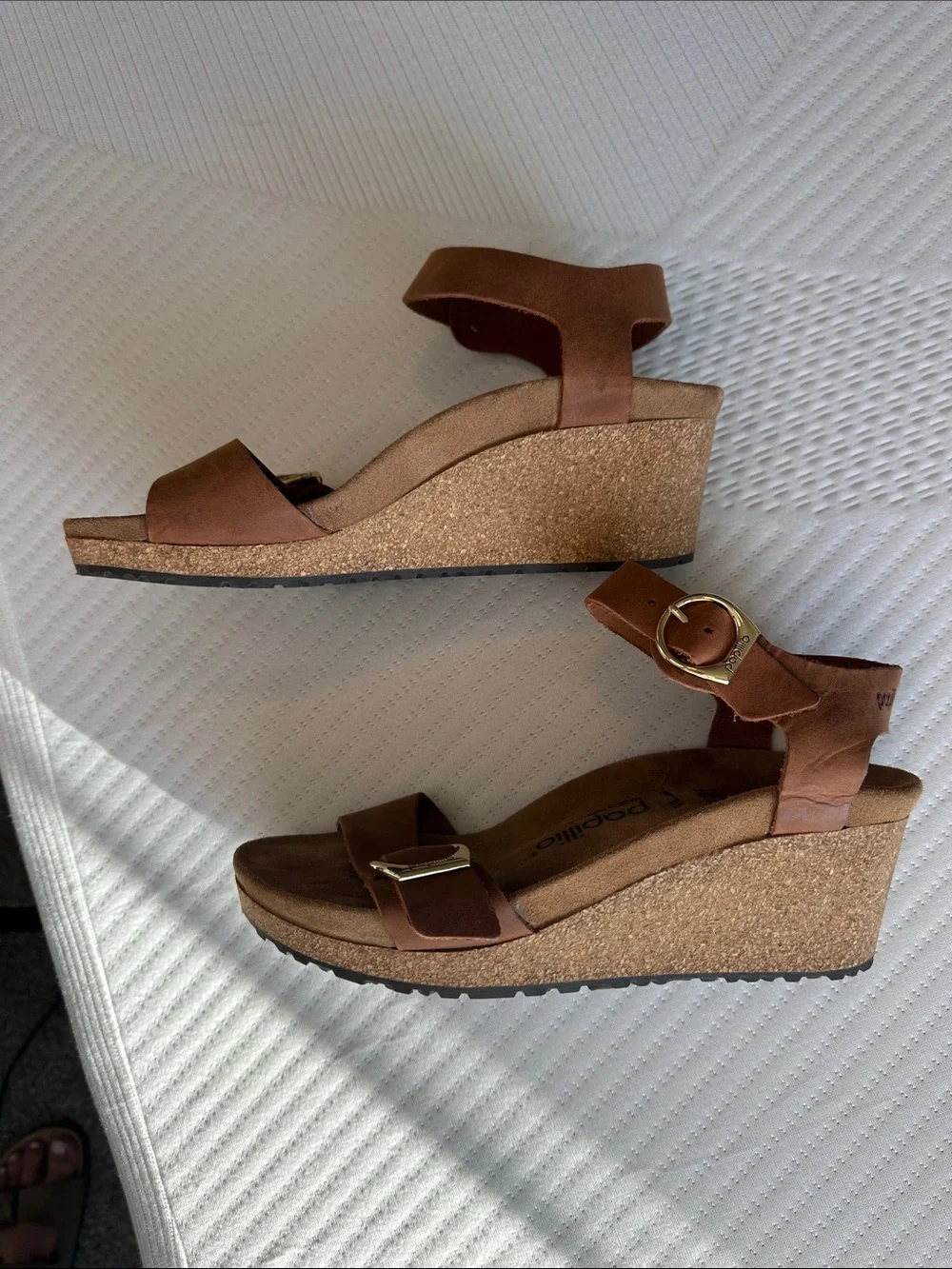Birkenstock Papillio Cognac-arrow Smokey Ring Buckle Cork Wedge Sandal